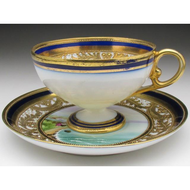 ノリタケ オールドノリタケ 金盛りエナメルジュール海辺風景絵 カップ