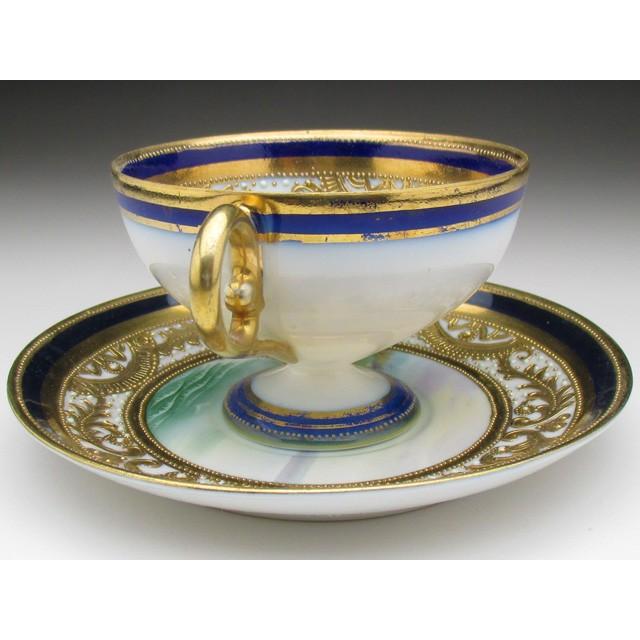 ノリタケ オールドノリタケ 金盛りエナメルジュール海辺風景絵 カップ