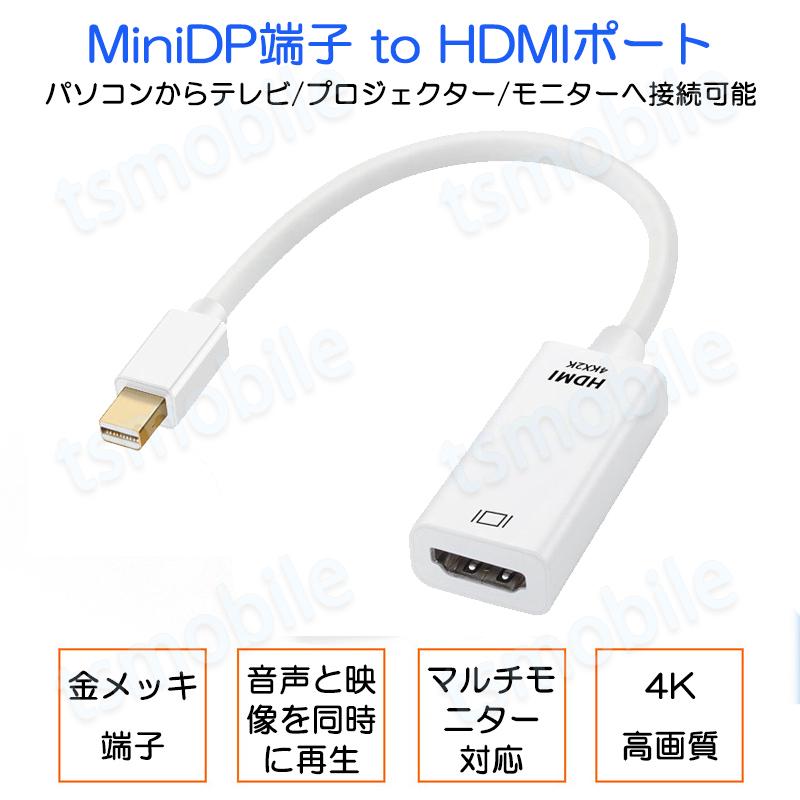 MiniDP to HDMI 変換 アダプター 15cm 白色 4K画質 変換ケーブル Mini
