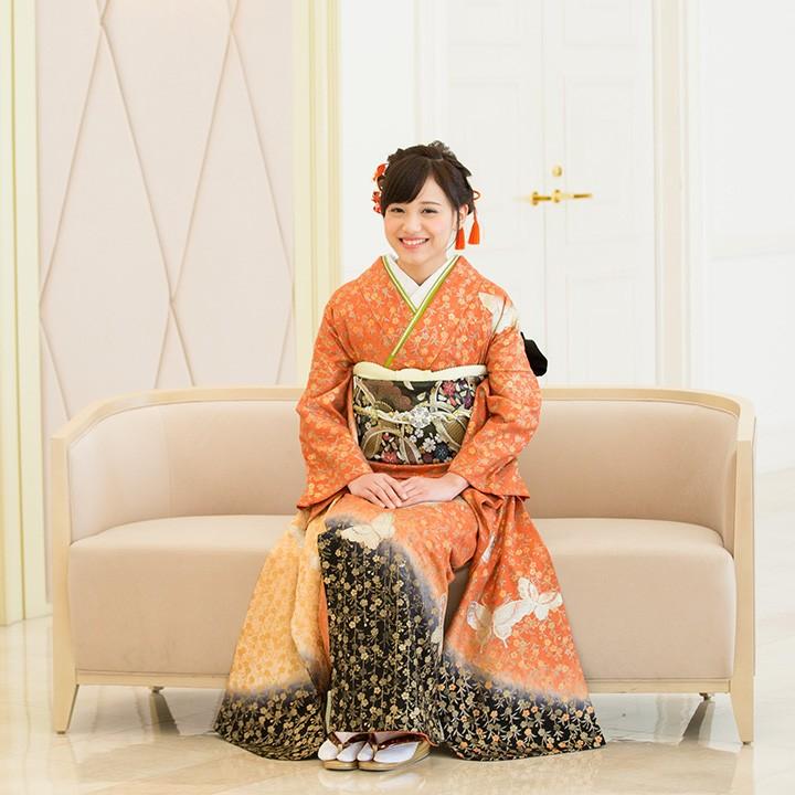 高級正絹 振袖レンタル 送料無料 FS-002 オレンジ系 振袖 成人式
