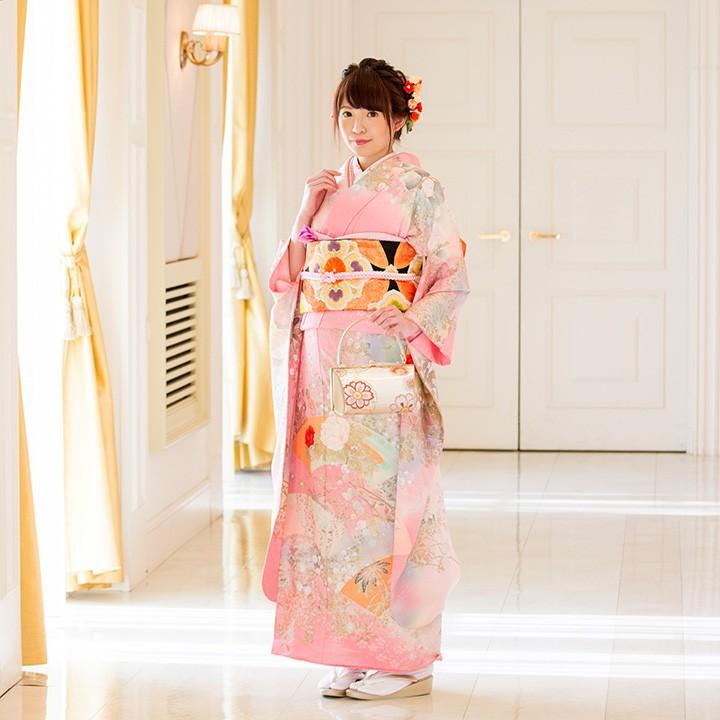 高級正絹 振袖レンタル 送料無料 FS-009 ピンク系 振袖 成人式
