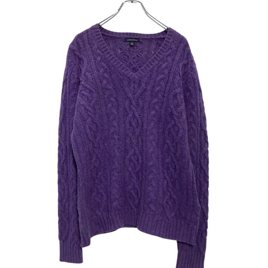 LANDS' END ウール ケーブルニット セーター レディース L パープル