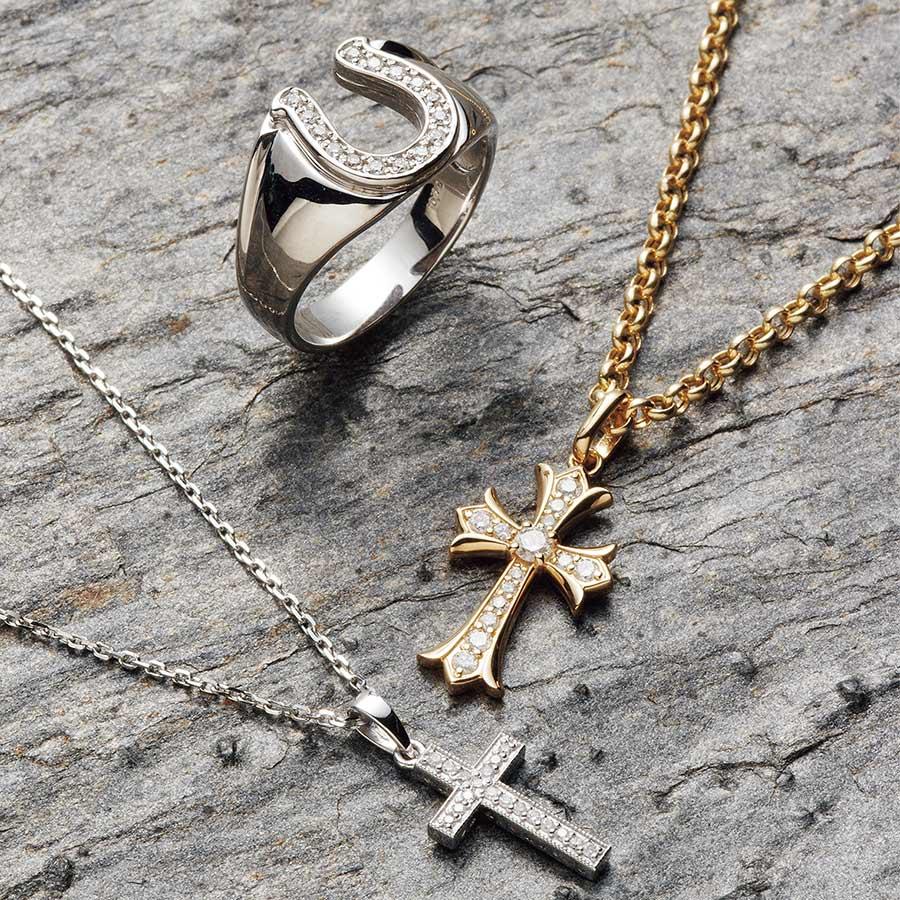 K18 イエローゴールド メンズ ダイヤモンド ホースシュー リング[ k18