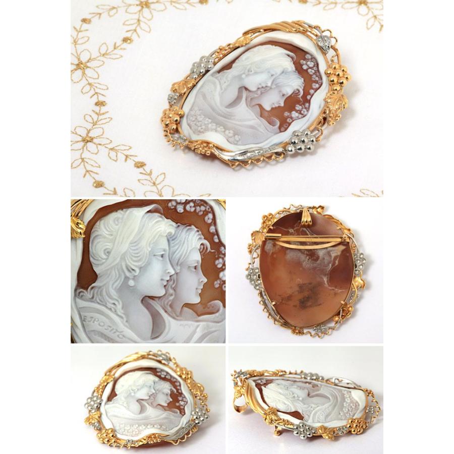 K18 プラチナ ダイヤモンド シェルカメオ ブローチ ペンダント : 宝寿