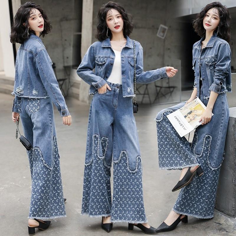 セットアップ デニムセット トップス ワイドパンツ 上下セット 長袖 秋