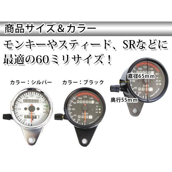 12V ミニ スピードメーター 機械式 LED バックライト 160km 黒 白 APE