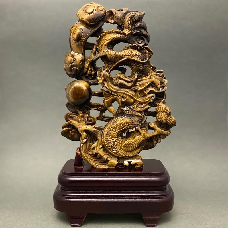 天然石彫刻置物 タイガーアイ 龍 台座付き : 陽和堂 - 通販 - Yahoo
