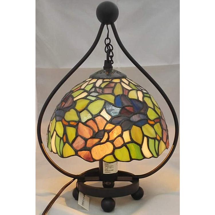 ステンドグラス ランプ 吊り型 バラ柄 フレーム幅22cm フレーム高さ