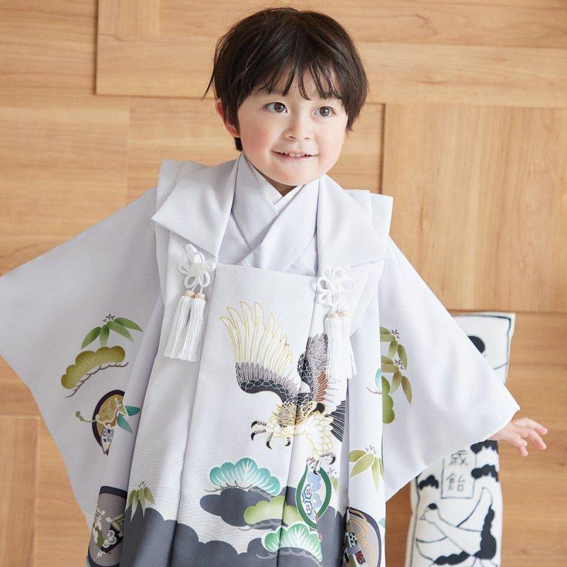 七五三 着物レンタル 3歳 753 男の子 フルセット 被布 薄グレー鷹×薄