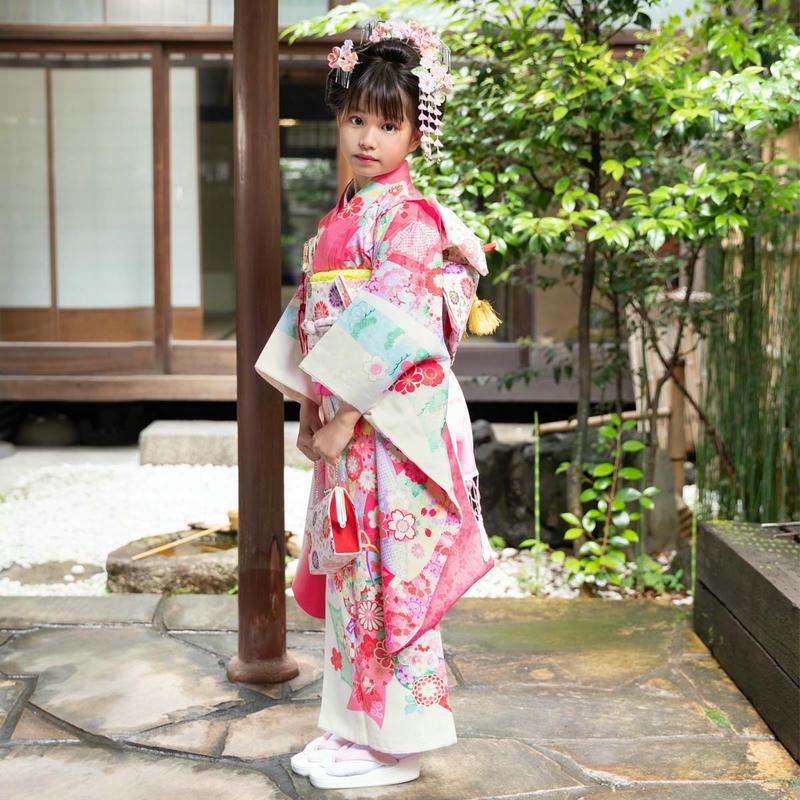 七五三 7歳着物 レンタル フルセット ピンク 花熨斗目☆ 女の子 七歳