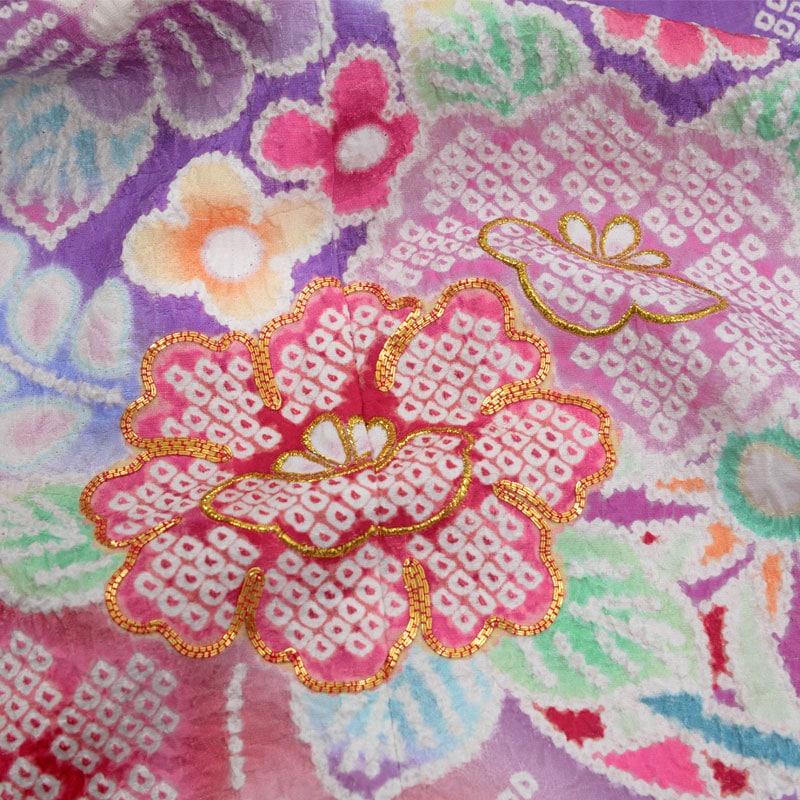 七五三 7歳着物 レンタル フルセット 紫 総絞り花々 女の子 七歳 753