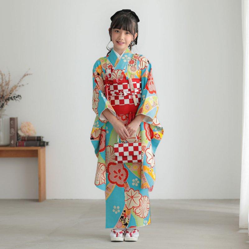 七五三 7歳着物 レンタル フルセット 紅一点 ブランド着物 水色 紅梅に