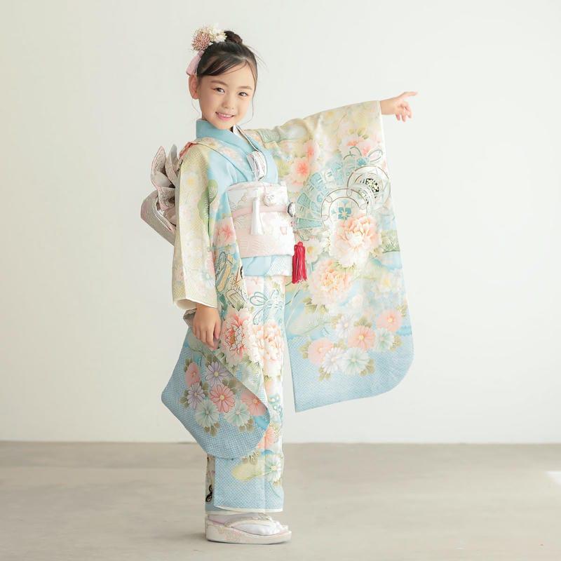 七五三 7歳着物 レンタル フルセット 華徒然 ブランド着物 水色 檜扇