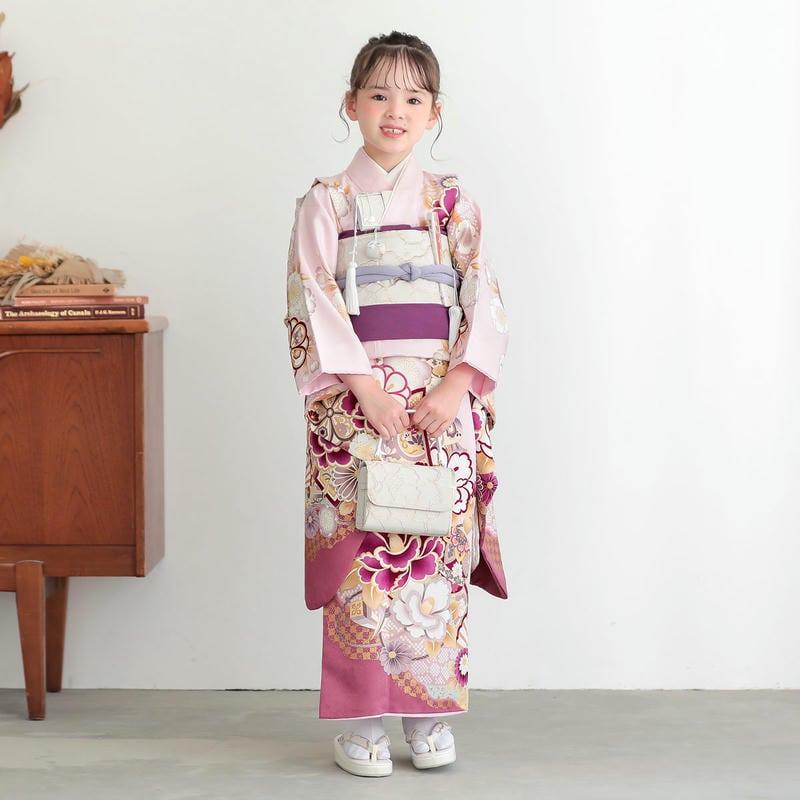 七五三 7歳着物 レンタル フルセット ピンク 扇面に椿 女の子 七歳 753