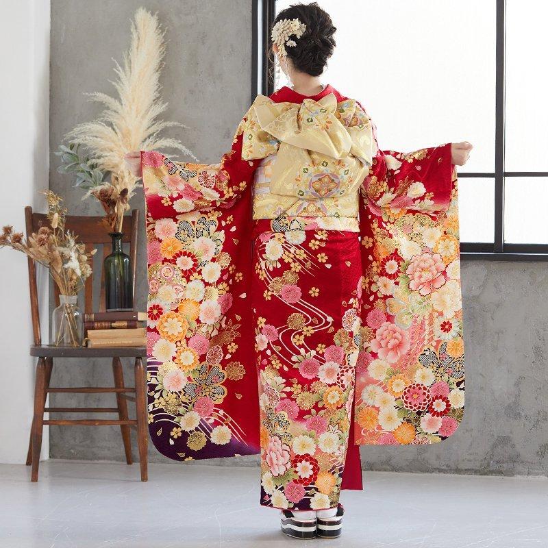 振袖 レンタル 成人式 結婚式 赤 桜花藤牡丹(絹)(宅)12月〜1月利用