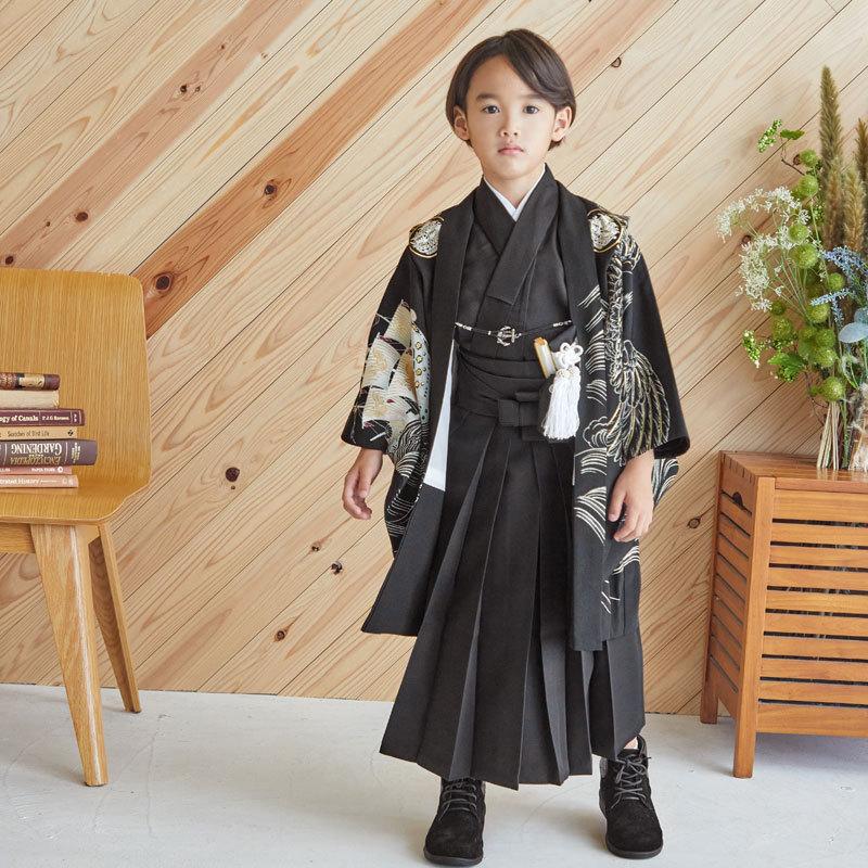 七五三 着物 レンタル 753 5歳 男の子 九重 ブランド着物 黒大波に帆船