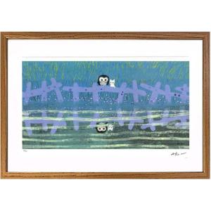 新品 渡辺あきお ねこ ネコ 猫 猫の絵 現代アート ジクレー版画 額装