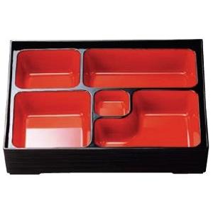 8.5寸華松花堂 黒渕朱 仕切り付き 業務用漆器 激安 弁当箱 宴会