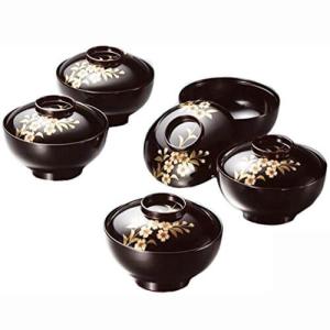 懐石道具 会席道具 四つ椀 坪椀 煮物椀 朱塗 黒網目 5客セット 木製 朱