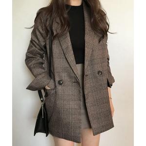 ジャケット テーラードジャケット グレンチェック柄ダブルテーラー