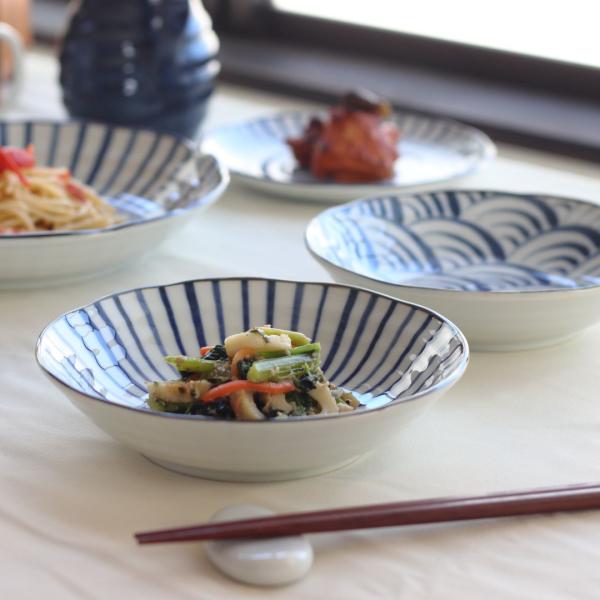 藍縄文 浅鉢 17cm 日本製 美濃焼 5.5寸浅丼 ボウル ボール 中鉢 鉢 小