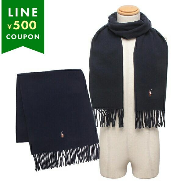 ☆新品☆LAUREN ラルフローレンレザーロゴマフラーネイビー