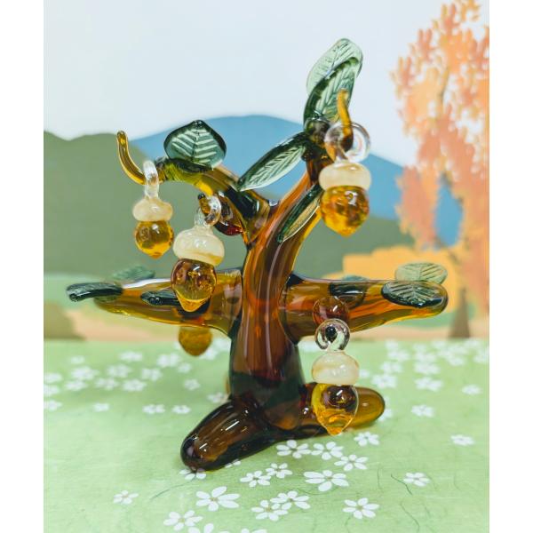 ガラス細工 どんぐりの木（L) ミニチュア 雑貨 置物 小物 秋 団栗