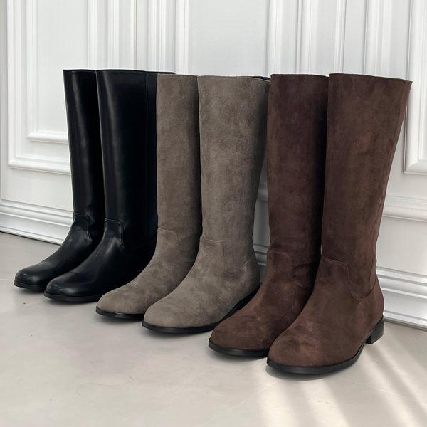 ロングブーツ ジョッキーブーツ レザー スエード フラット レディース