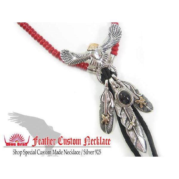 イーグル フェザーネックレス シルバー925 チョーカー 革紐ビーズ