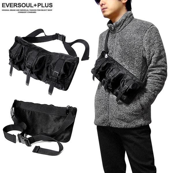 ボディバッグ おしゃれ ブラック 黒 かばん ポーチ 3連 ポケット