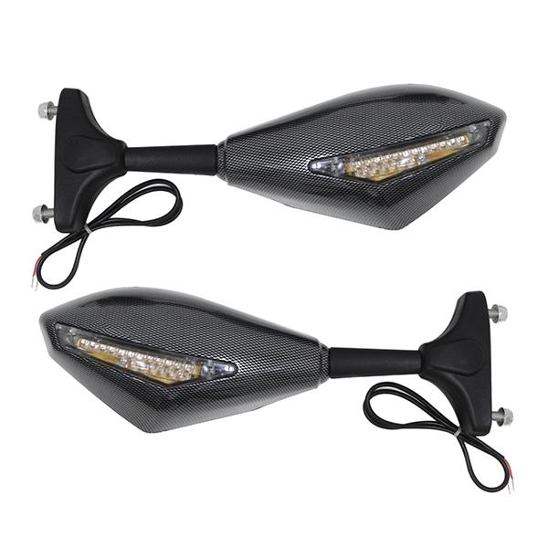 LED ウインカー付き バックミラー カーボン調 スクエア 左右 バイク