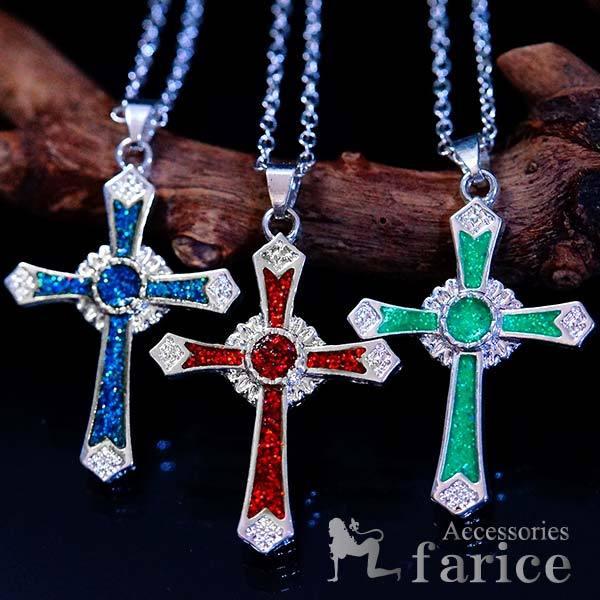 十字架 クロス ケルト ペンダント ネックレス (ブルー/レッド/グリーン