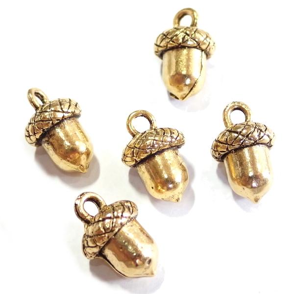13140-【NYピューター】 どんぐり チャーム 金古美 12mm 5個/1