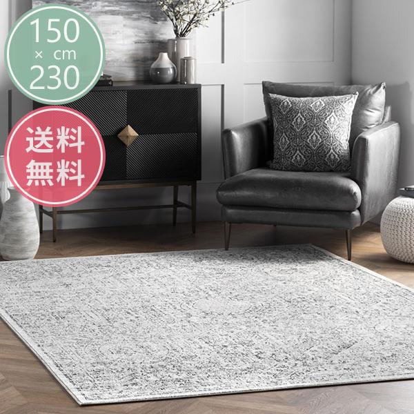 アンティーク調 ハニカム モノトーン ヴィンテージ風ラグ ライトグレー