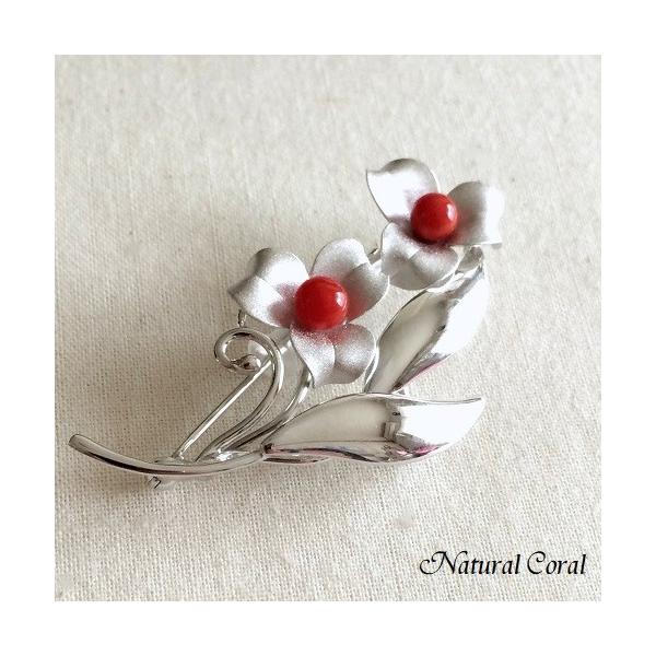 血赤珊瑚 ちあかさんご ブローチ 小花 シルバー ナチュラルコーラル
