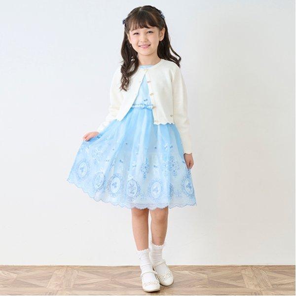 mezzo piano メゾピアノ(mezzo piano)バラ刺繍オーガンジー ワンピース