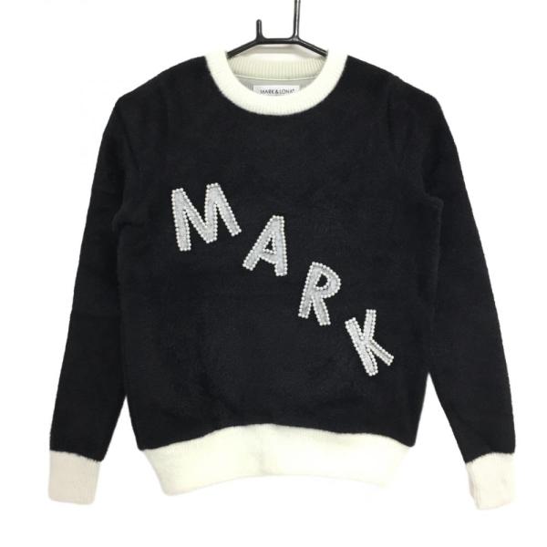 新品】マークアンドロナ セーター 黒×白 ニット パール調ロゴ 裏地付