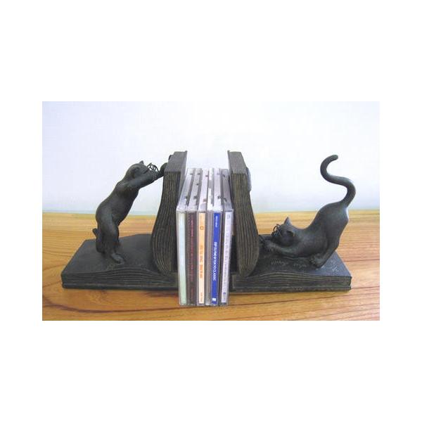 ブックエンド アンティーク 学者ネコ 黒 ねこ : 手づくり家具 ウッド