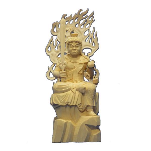 仏像 座不動明王半跏像火焔光背2.5寸 桧木 ヒノキ : トモエの木彫仏像