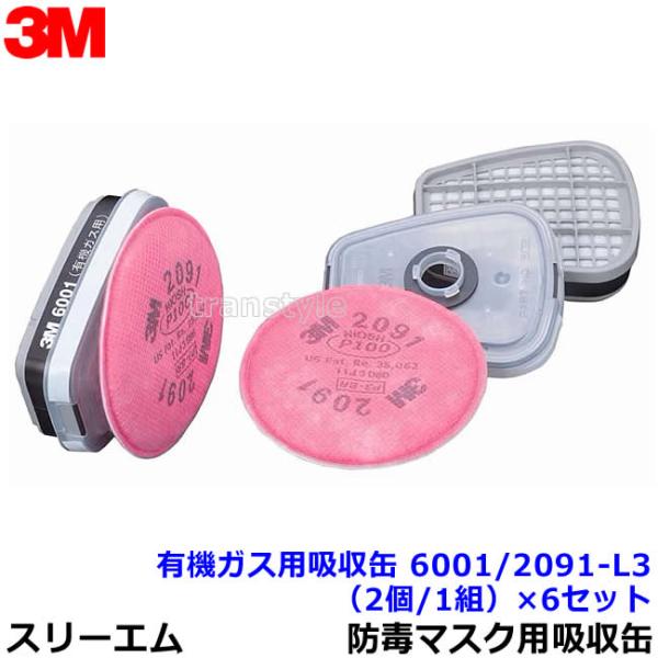 3M 有機ガス用吸収缶フィルター付 6001/2091-L3 (2個/1組) (6500/6000