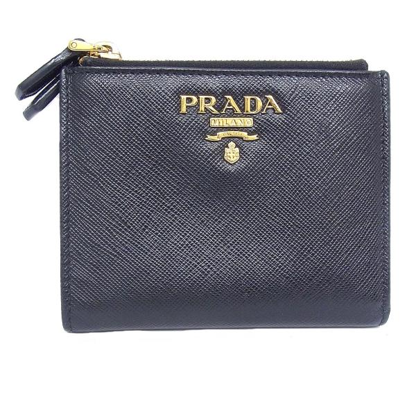 PRADA（プラダ） 二つ折り財布 ブラック×ゴールド金具 サフィアーノ