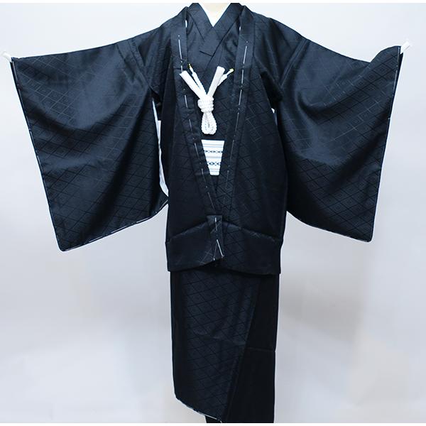 羽織 着物 長襦袢 3点セット 紋付 男児 七歳用 黒地 NO211108-02