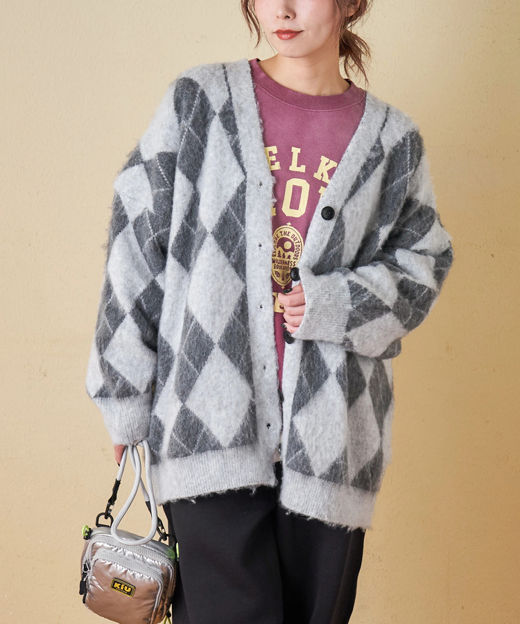冬クリアランス】WEB限定 evo. (エボ) アーガイル柄 シャギーニット V