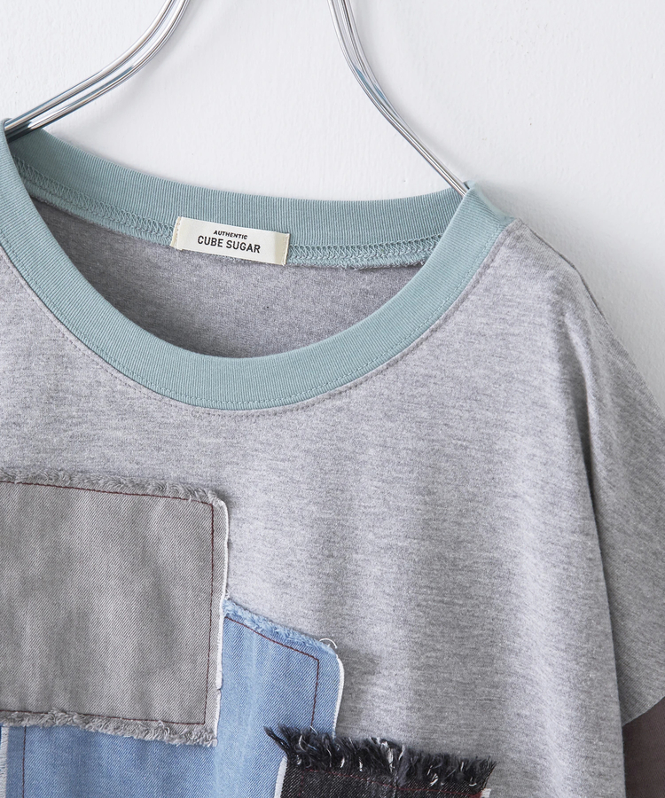 冬クリアランス】デニム パッチワーク モチーフ Tシャツ｜ファッション