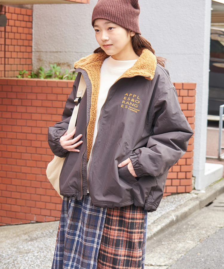 冬クリアランス】ナイロン × 裏ボア スタンドカラー ジップアップ