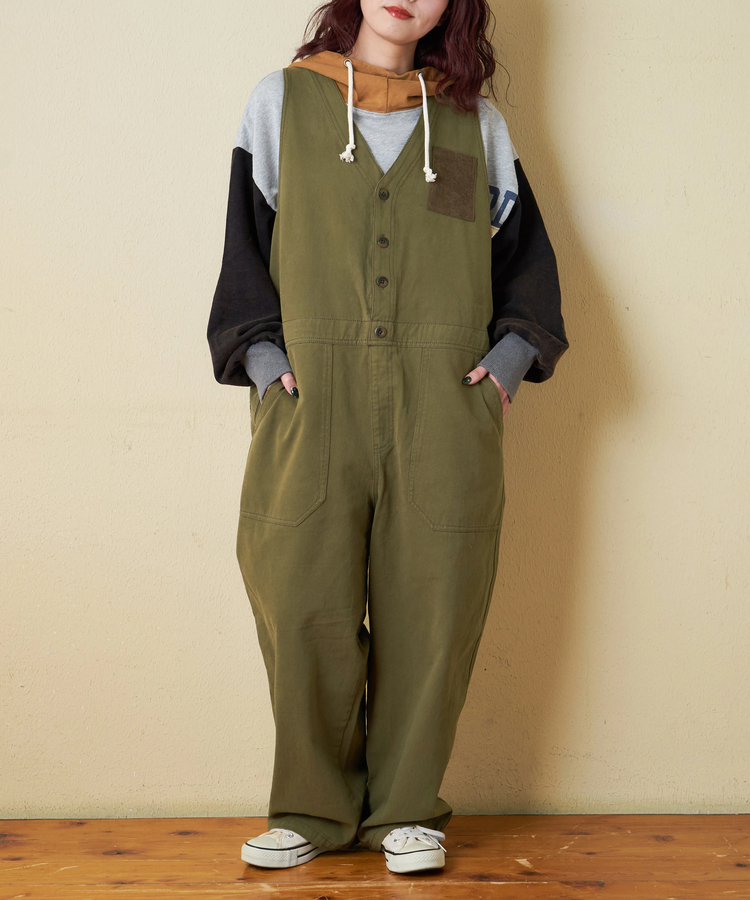 冬クリアランス】ピーチツイル × コーデュロイ サロペットパンツ