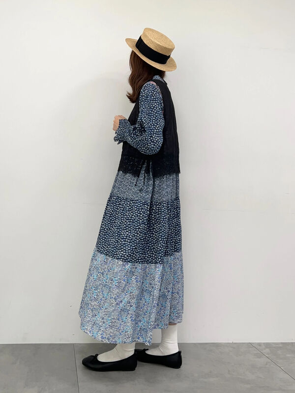 セール】 【LIBERTY】パッチワーク切替ワンピース（イエロー/ブルー