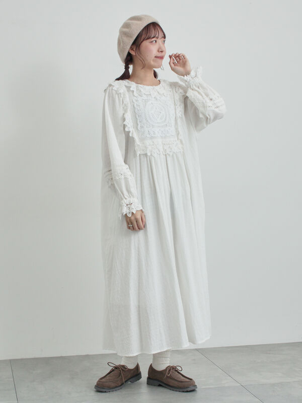 セール】 【WEB限定 Sサイズ】ドビーバテンレースワンピース（オフ