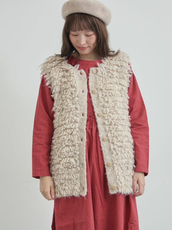 セール】 ループ編み前後2WAYニットベスト（グレー/オレンジ/キナリ