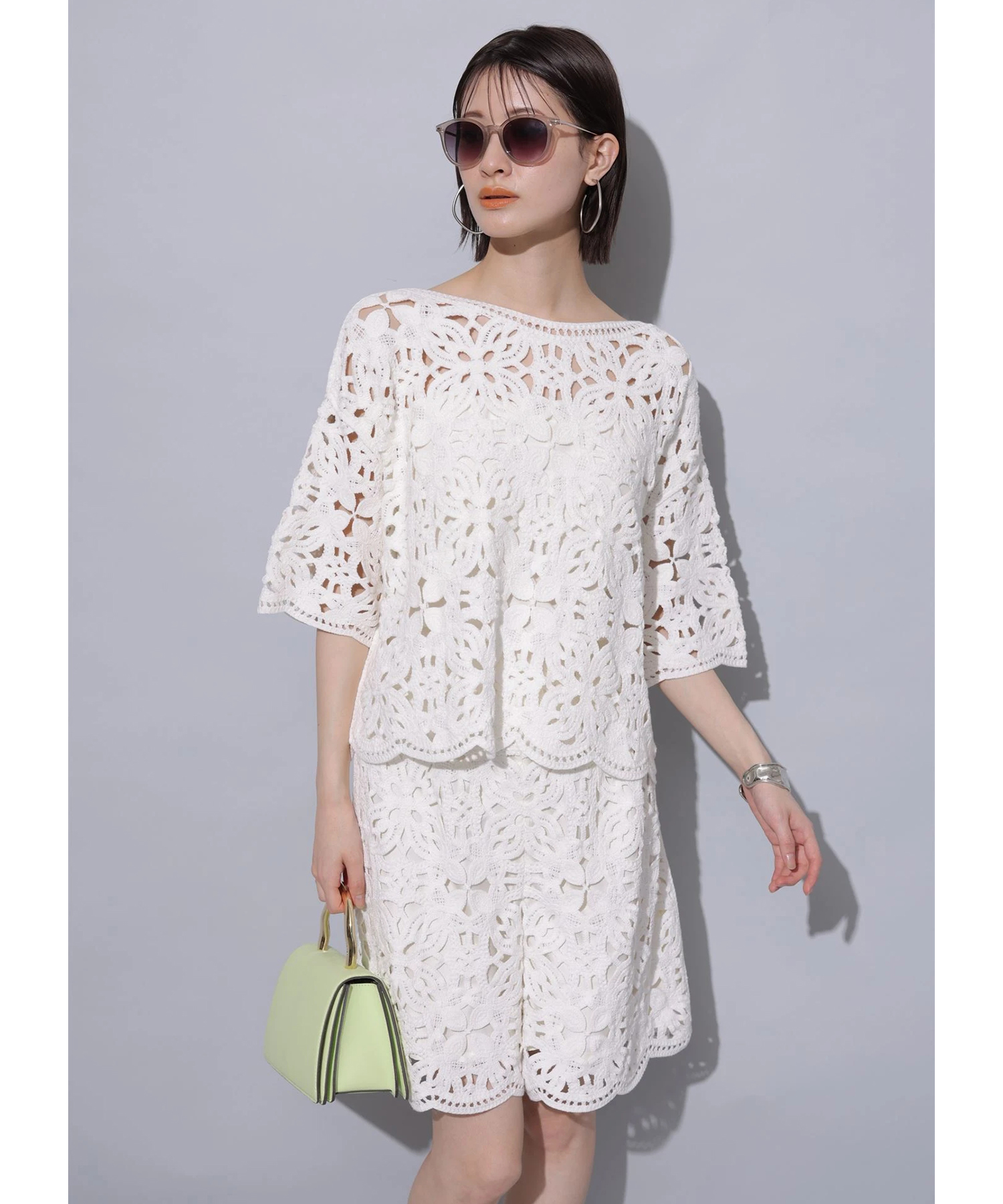 美品 Arpege story エンブロイダリー半袖ブラウス Sサイズ 白